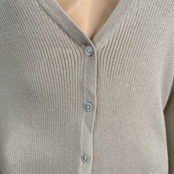 NWT J.Jill Khaki Beige Deep V-neck Ribbed Cotton Acrylic Cardigan SZ L - Picture 3 of 8